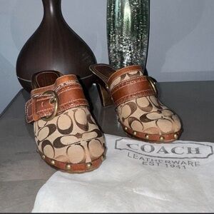 Coach Brown and Tan Patterned Mules